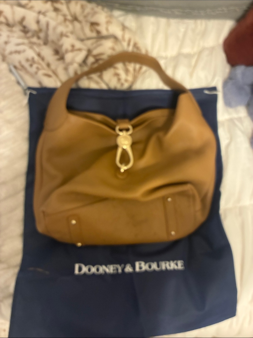 Dooney & Bourke Brown Leather Shoulder Hobo with Gold Hardware